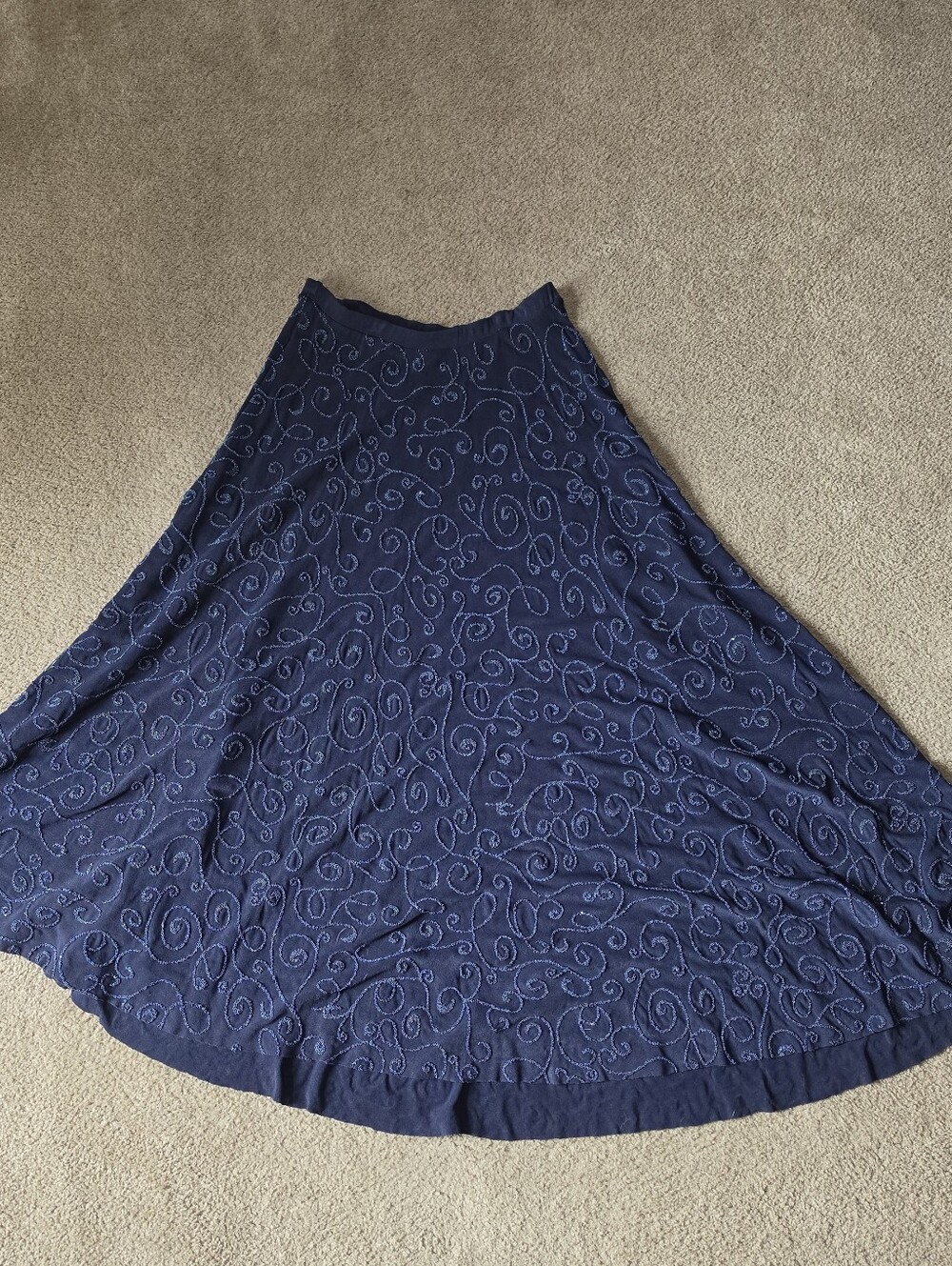 Vintage Capezio Navy Midnight Blue Swirl Embroidered A-Line Women's Dance Skirt